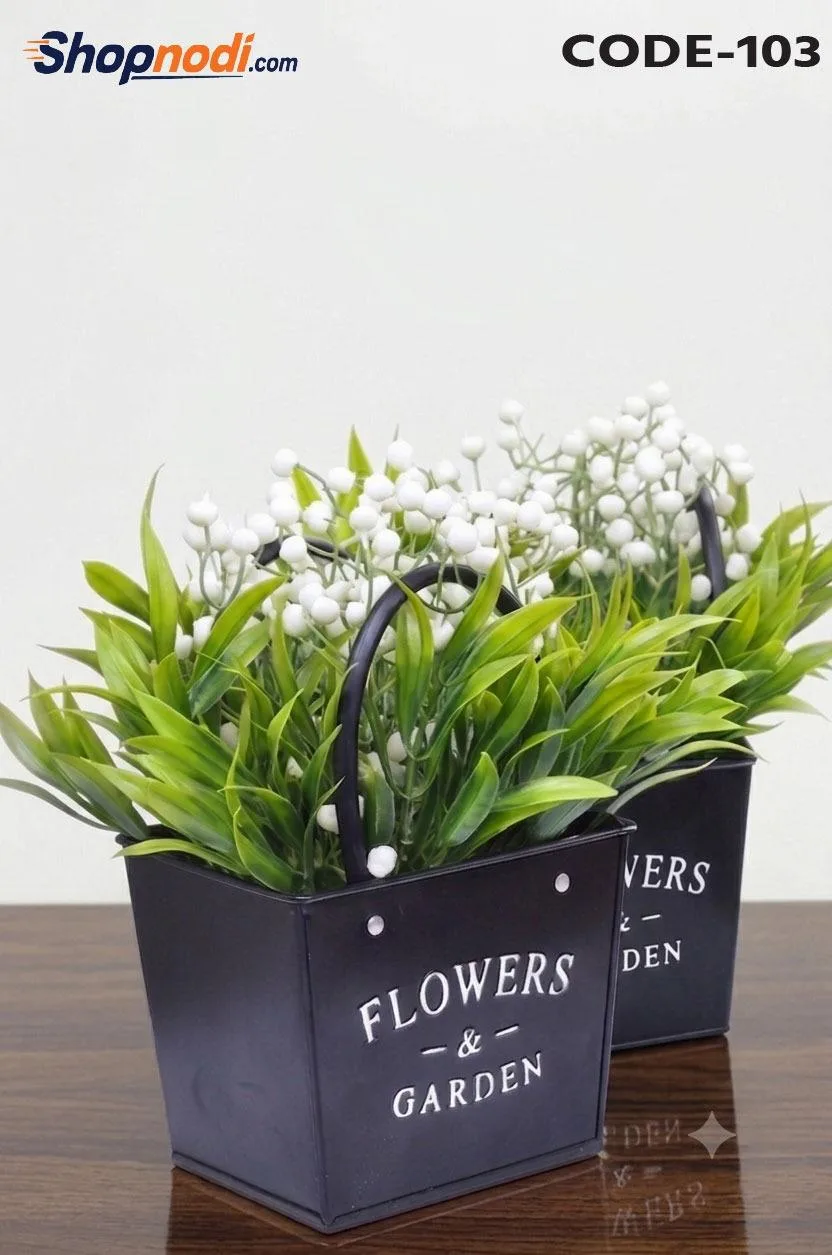 Artificial Blue Daisy in Metal Bucket Planter