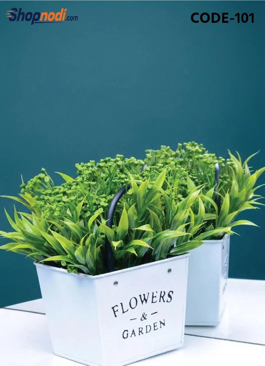 Artificial Blue Daisy in Metal Bucket Planter