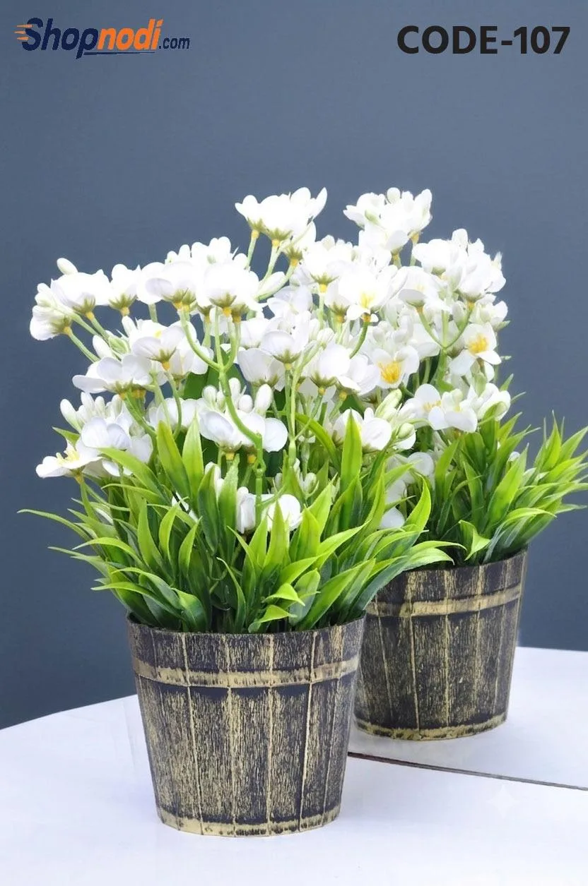 Artificial Blue Daisy in Metal Bucket Planter