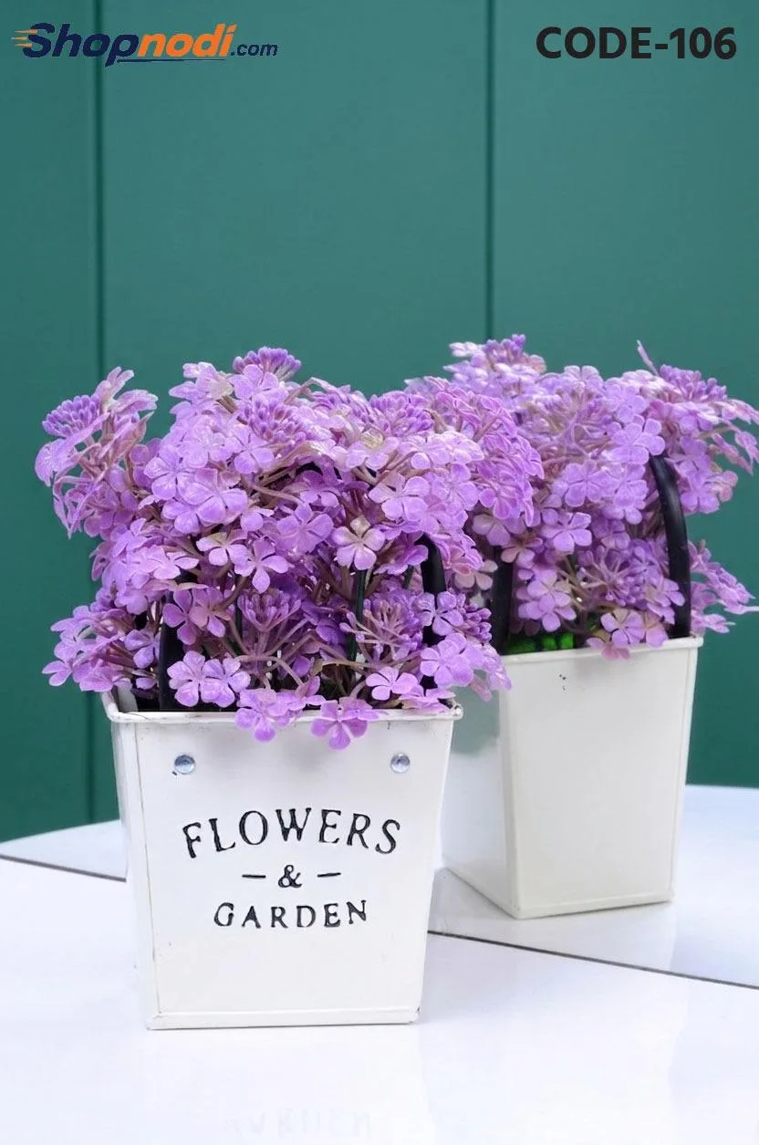 Artificial Blue Daisy in Metal Bucket Planter